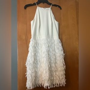 White dress with fringe-texture skirt